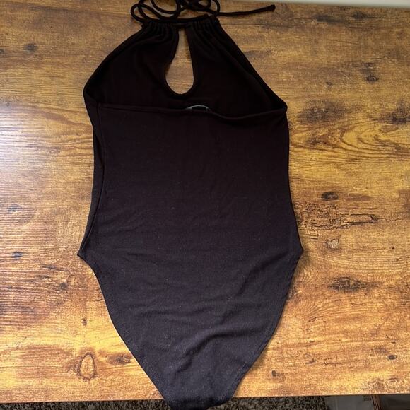 Forever 21 Black Self-Tie Halter Deep Cut Chest Bodysuit - Picture 10 of 12